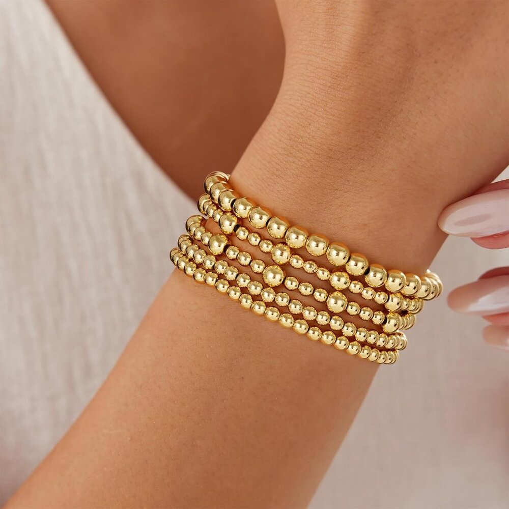 Elegant 5pcs Stackable Gold Bracelets Set, 14k Go… - image 4